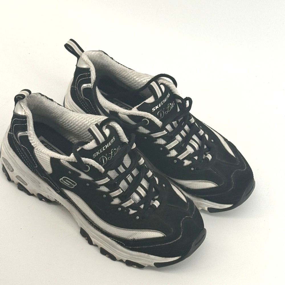 Skechers DLites SN 11422 Black White Silver Chunky Sneakers Womens 6.5 2009